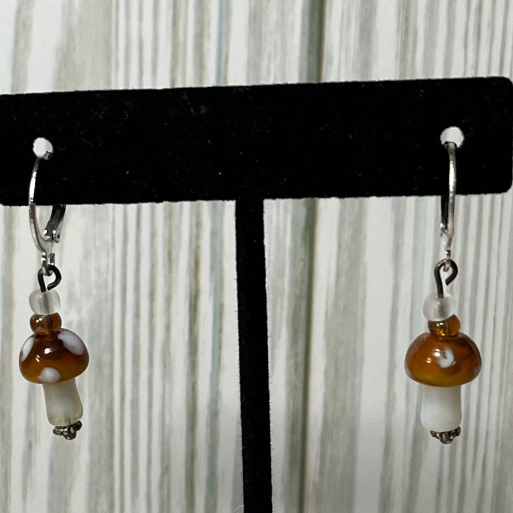 Handmade Glass Mushroom Bead Dangle Earring